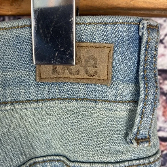Lee Blue Tie-Dye Mid Rise Bootcut Fringe Hem Stretch hippie Jeans Size 10 - Picture 11 of 14